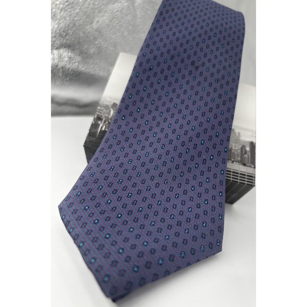 RICHEL Men's Tie 100% Silk Handmade Purple Blue Geometric Made in Spain